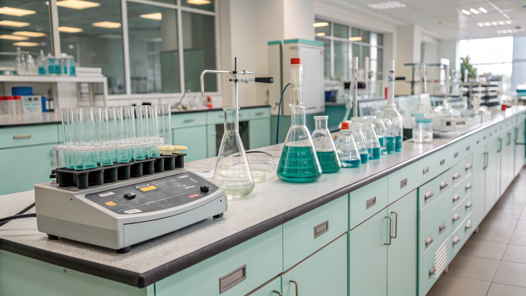 Automated coagulation analyzer testing cuvettes in laboratory